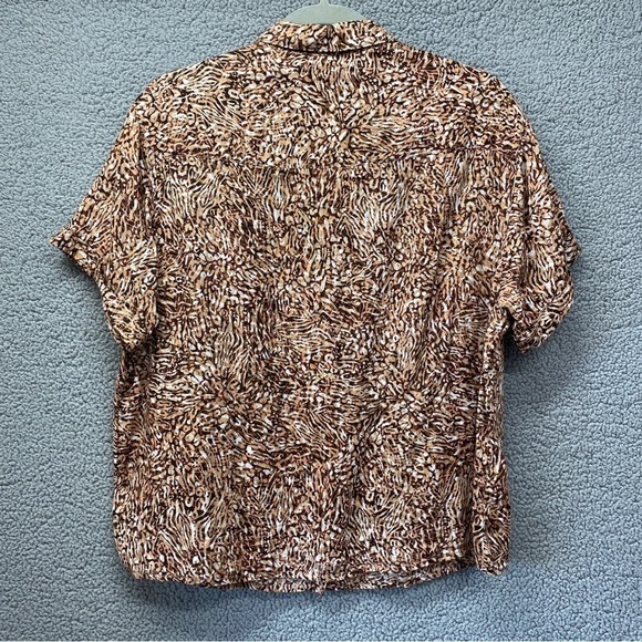 Rachel Zoe 100% Linen Abstract Print Short Sleeve Button Up Top Sz L - Picture 4 of 7